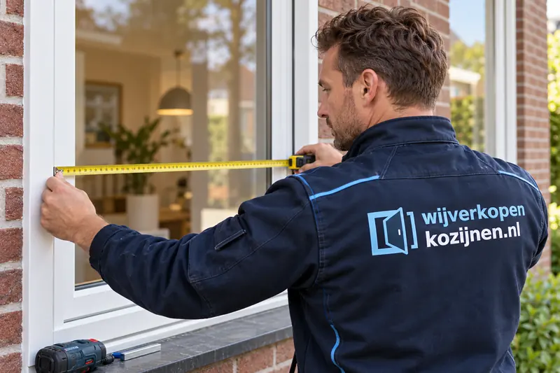 Vakman meet een kozijn in met een rolmaat.